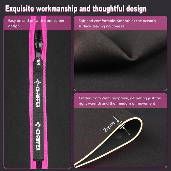 Chriffer Kid Wetsuit Shorty 2mm Neoprene Thermal Pink Black Swimwear - Picture 9 of 14